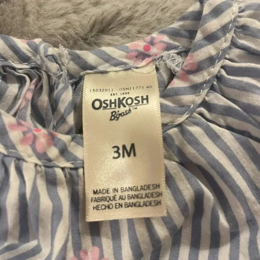 3 Months Osh Kosh B'Gosh Blue Stripes W/ Pink Flowers One Piece